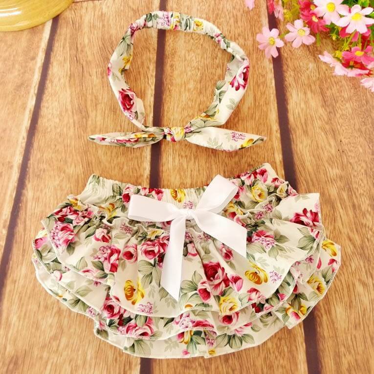Floral Ruffled Baby Bloomers and Headband Outfit Set | Itty Bitty