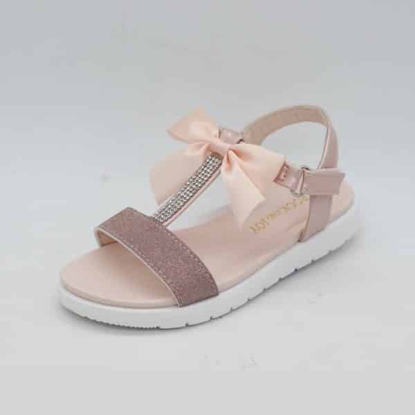 Paloma T Bar Diamante Rose Gold Bow Sandals - Baby Boutique