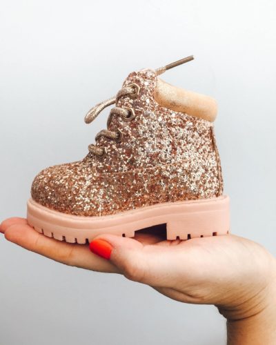Itty Bitty Rose Gold Sparkle Winter fur boots