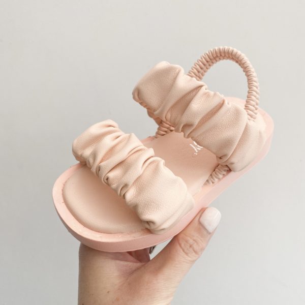 Itty Bitty Rose Pink Blush Ruched Strap Sandals