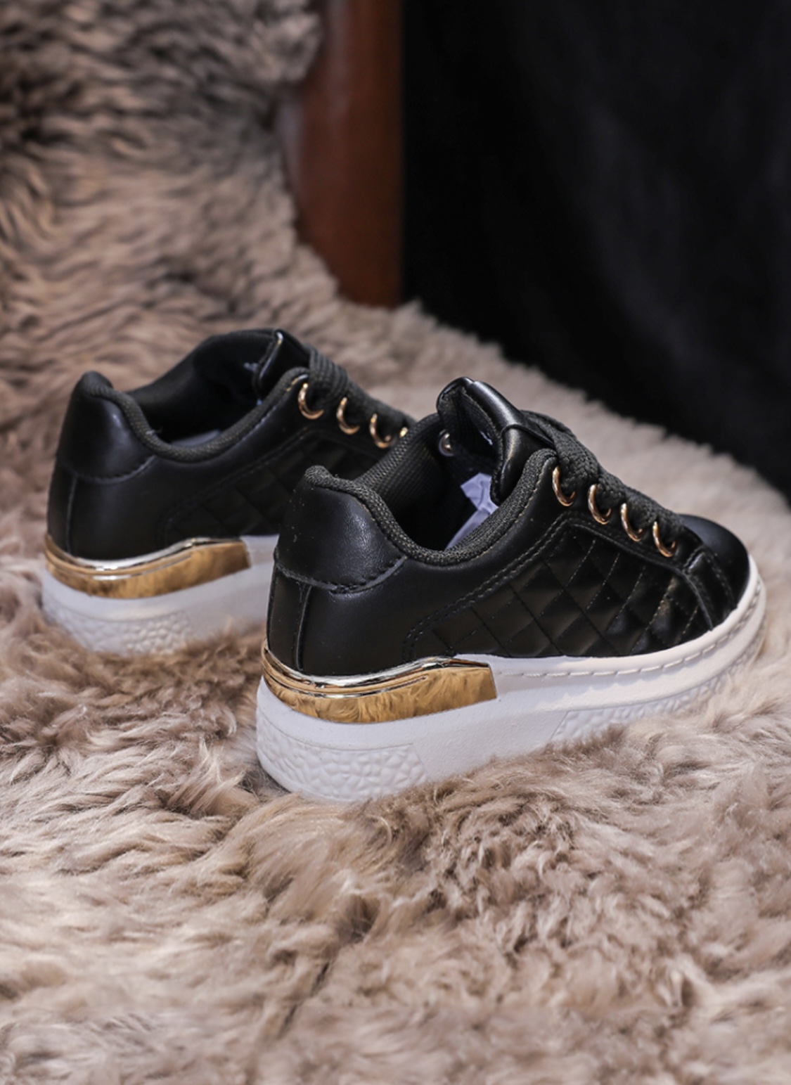 Itty Bitty Black Quilted Platform Trainers | Itty Bitty