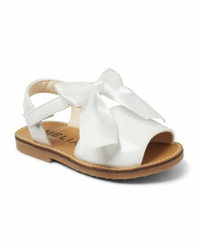 Itty Bitty Spanish Shiny Patent Style White Bow Sandals