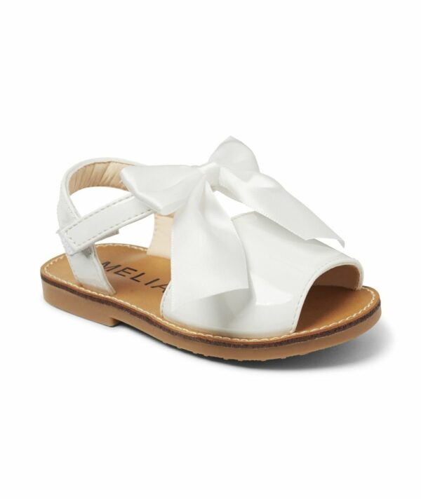 Itty Bitty Spanish Shiny Patent Style White Bow Sandals