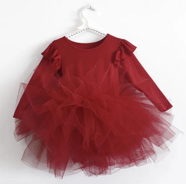 Itty Bitty Red Long Ruffle Sleeve Tulle Tutu - Image 2