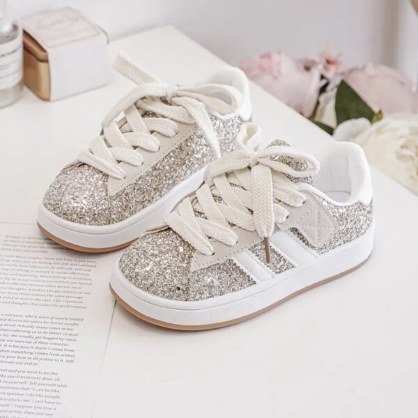 Itty Bitty Gold Glitter Stripe Trainers - Image 3