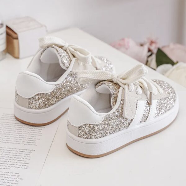 Itty Bitty Gold Glitter Stripe Trainers - Image 4