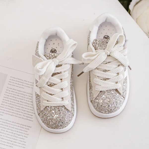 Itty Bitty Gold Glitter Stripe Trainers - Image 2