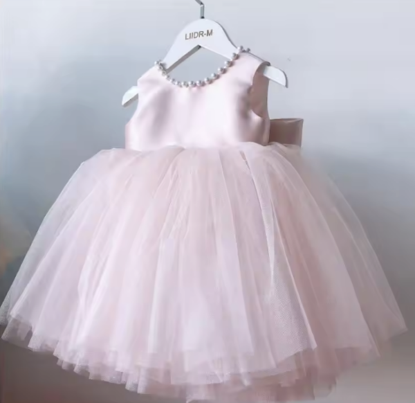 Itty Bitty Pink Pearl Embellished Bow Dress - Image 3