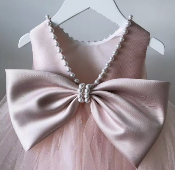 Itty Bitty Pink Pearl Embellished Bow Dress - Image 4