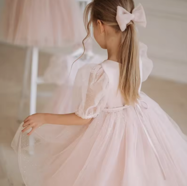 Itty Bitty Pink Puff Sleeve Tutu Dress With Waist Belt - Image 3