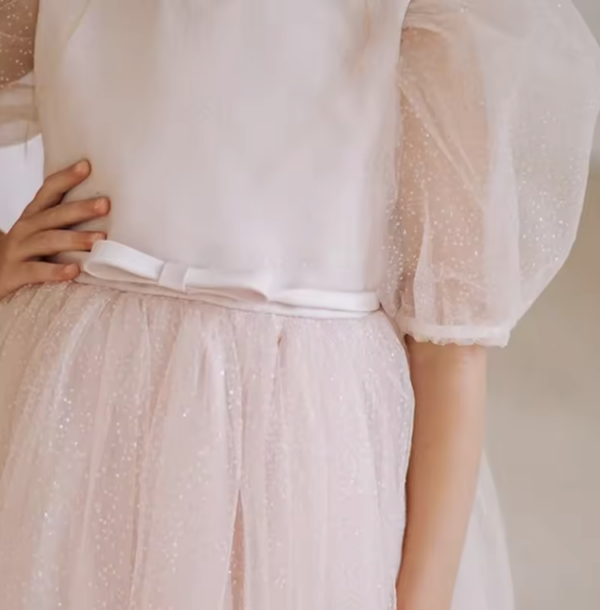 Itty Bitty Pink Puff Sleeve Tutu Dress With Waist Belt - Image 4