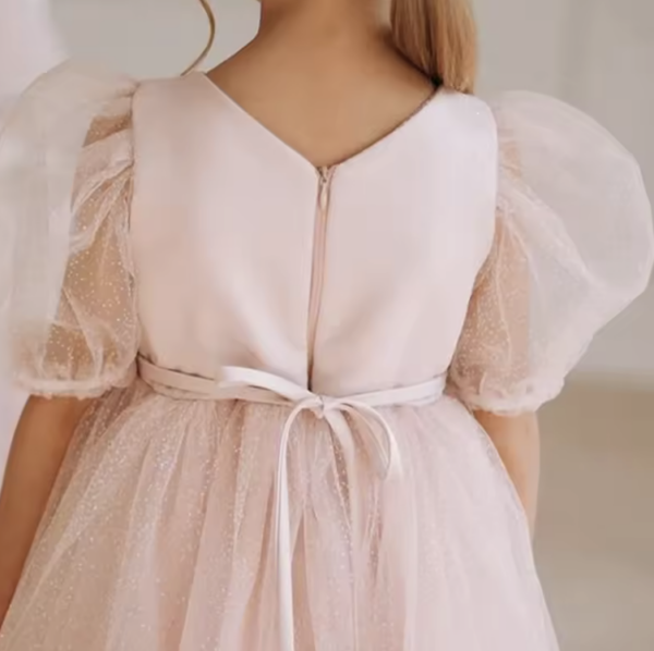 Itty Bitty Pink Puff Sleeve Tutu Dress With Waist Belt - Image 5