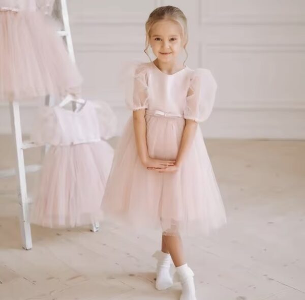 Itty Bitty Pink Puff Sleeve Tutu Dress With Waist Belt