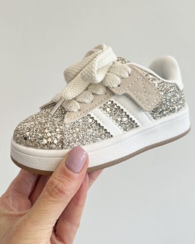 Itty Bitty Gold Glitter Stripe Trainers