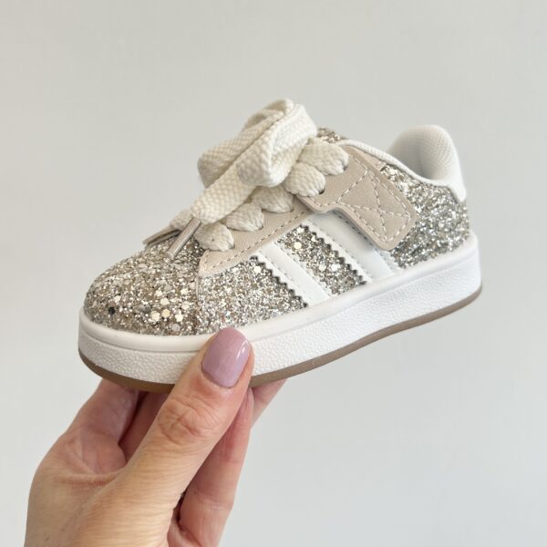 Itty Bitty Gold Glitter Stripe Trainers