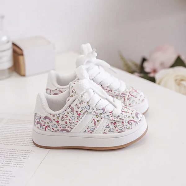 Itty Bitty White Unicorn Print Campus Stripe Trainers - Image 3