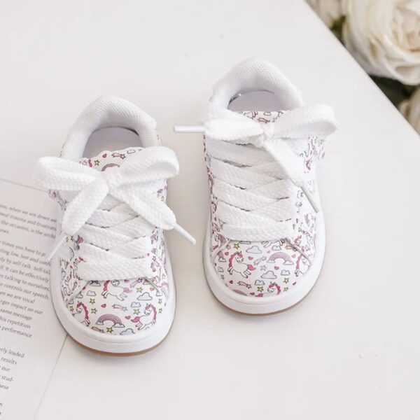 Itty Bitty White Unicorn Print Campus Stripe Trainers - Image 5