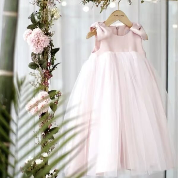 Itty Bitty Pink Bow Shoulder Tulle Dress