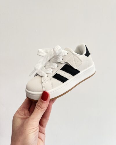 Itty Bitty White & black Stripe Trainers