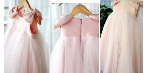 Itty Bitty Pink Bow Shoulder Tulle Dress - Image 3