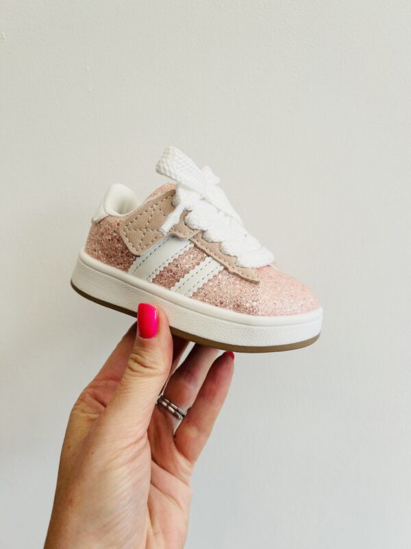 Itty Bitty Pink Glitter Stripe Trainers