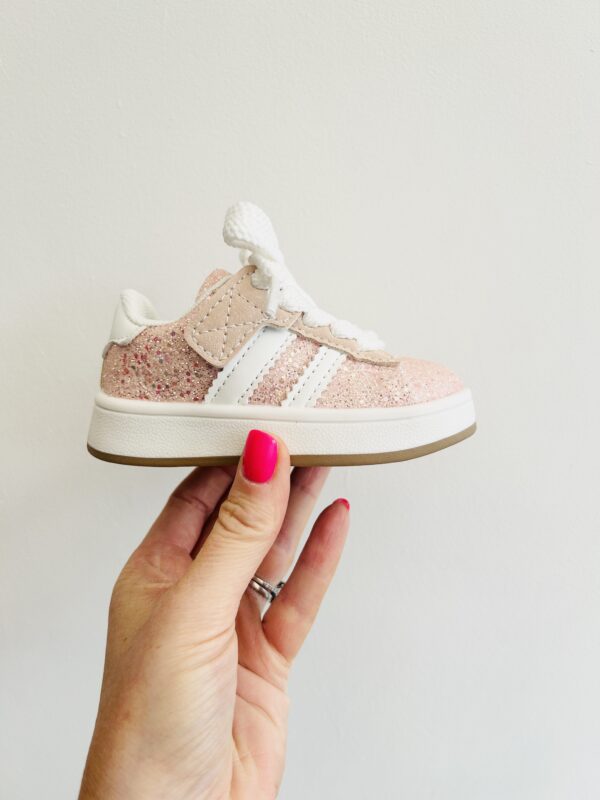 Itty Bitty Pink Glitter Stripe Trainers - Image 2